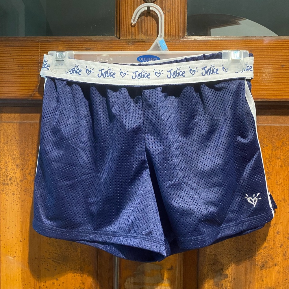 Justice Navy Mesh Athletic Shorts with White Branded Waistband